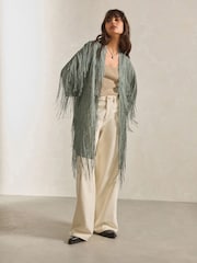 Sage Green Longline Fringe Cover-Up - Image 2 of 8