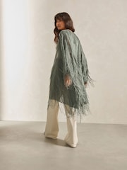 Sage Green Longline Fringe Cover-Up - Image 4 of 8