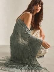 Sage Green Longline Fringe Cover-Up - Image 5 of 8