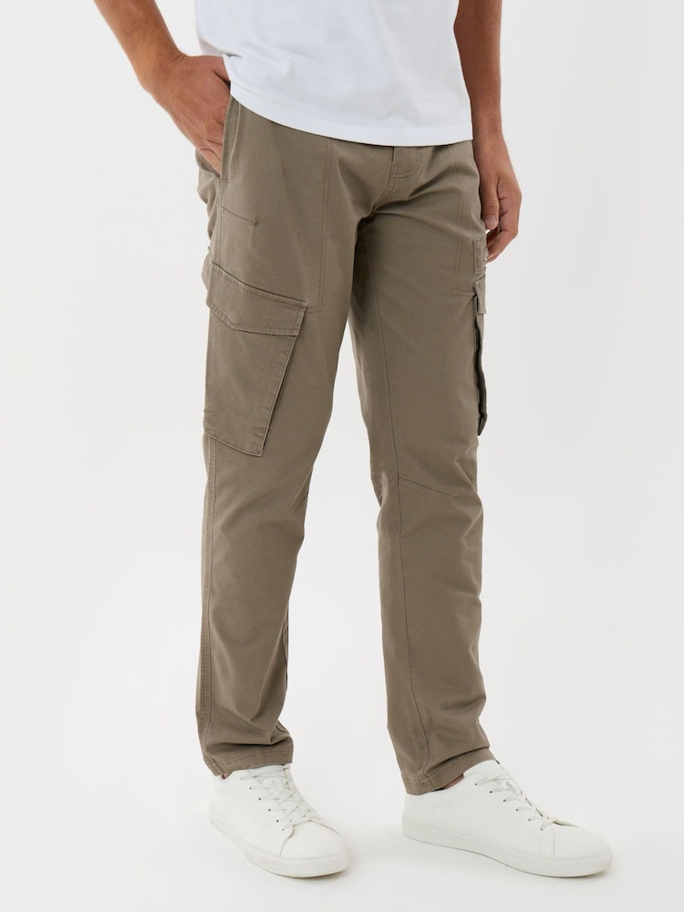 Threadbare Brown Slim Fit Cotton Rich Cargo Trousers - Image 1 of 4 Threadbare Brown Slim Fit Cotton Rich Cargo Trousers - Image 1 of 4