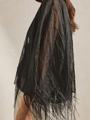 Black Fringe Short Kimono Cover-Up - Image 4 of 6