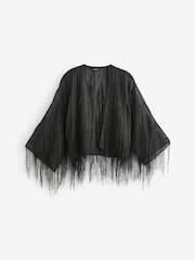 Black Fringe Short Kimono Cover-Up - Image 5 of 6