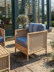 Laura Ashley Natural Garden Vilamoura Lounging Chair in Solis Denim Cushions - Image 2 of 4