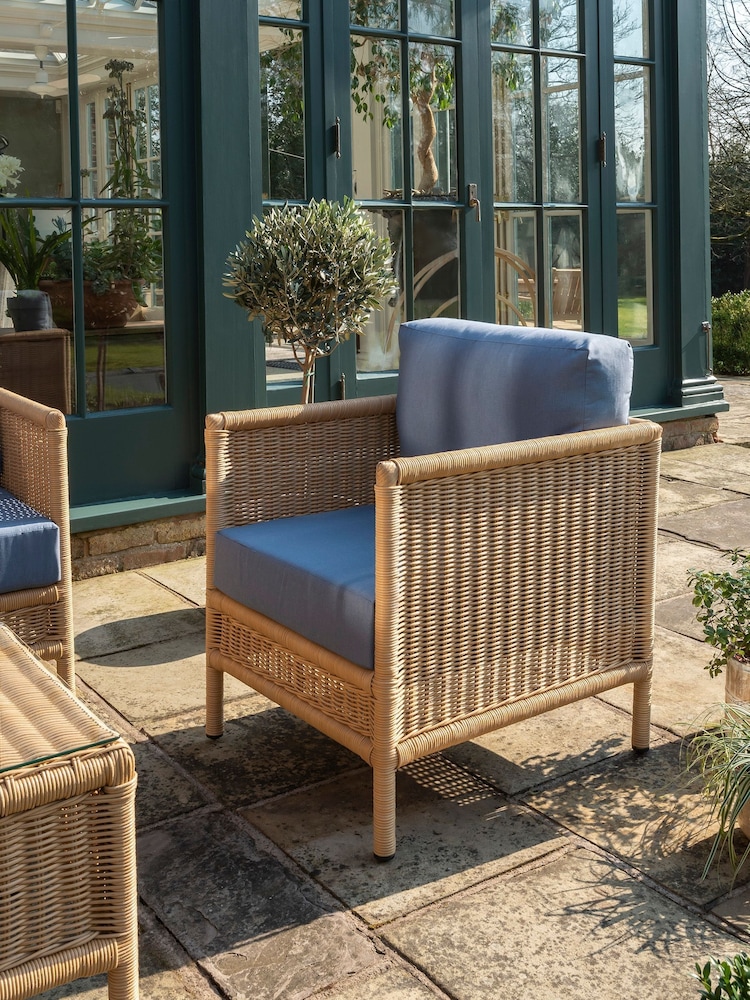 Laura Ashley Natural Garden Vilamoura Lounging Chair in Solis Denim Cushions - Image 2 of 4