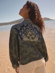 Khaki Green Palm Tie Front Kimono Cover-Up - Image 5 of 5