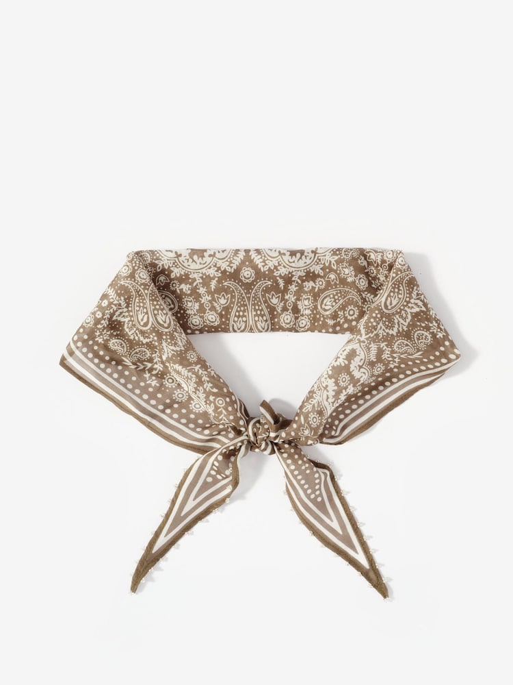 Mint Velvet Brown Paisley Print Beaded Neck Scarf - Image 1 of 4