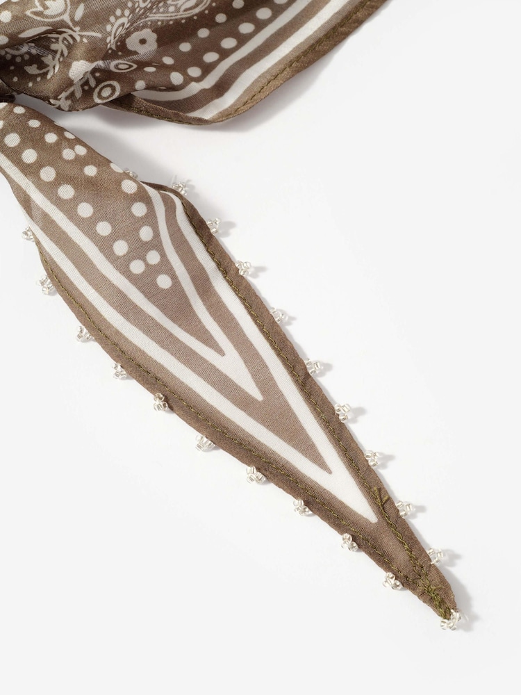 Mint Velvet Brown Paisley Print Beaded Neck Scarf - Image 2 of 4