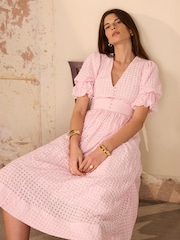 Mint Velvet Pink Checked Midi Dress - Image 2 of 8