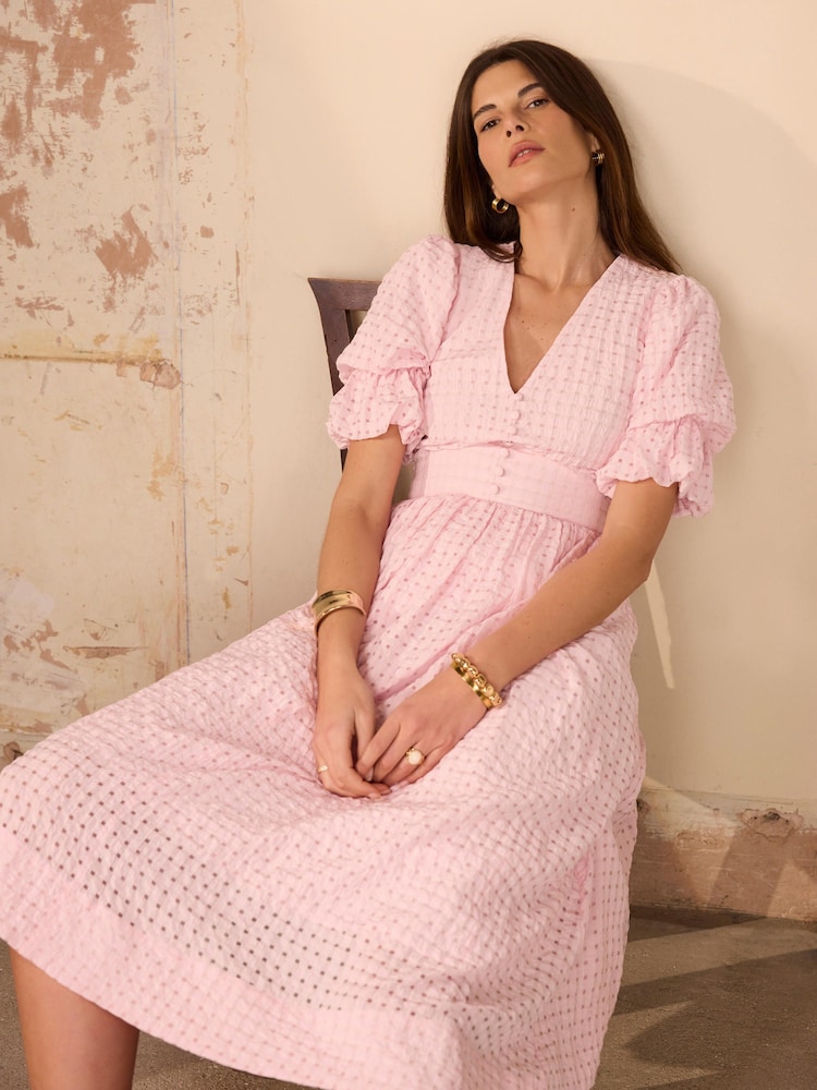 Mint Velvet Pink Checked Midi Dress - Image 2 of 8