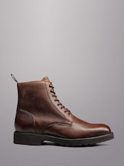 Charles Tyrwhitt Brown Grain Leather Lace Up Boots - Image 1 of 4