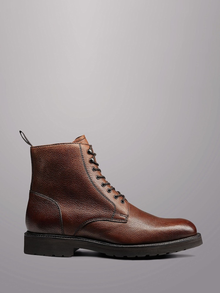 Charles Tyrwhitt Brown Grain Leather Lace Up Boots - Image 1 of 4