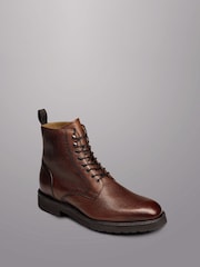 Charles Tyrwhitt Brown Grain Leather Lace Up Boots - Image 2 of 4