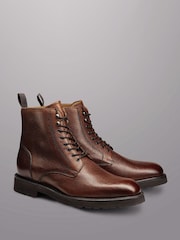 Charles Tyrwhitt Brown Grain Leather Lace Up Boots - Image 3 of 4