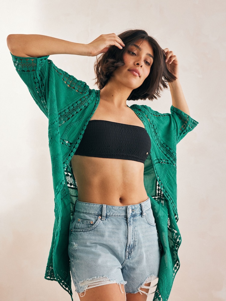 Green Crochet Longline Kimono Cover-Up - Image 2 of 6