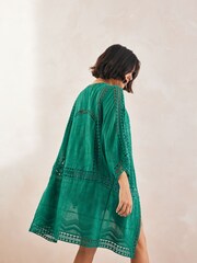 Green Crochet Longline Kimono Cover-Up - Image 3 of 6