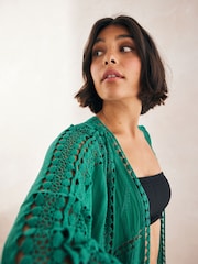 Green Crochet Longline Kimono Cover-Up - Image 4 of 6