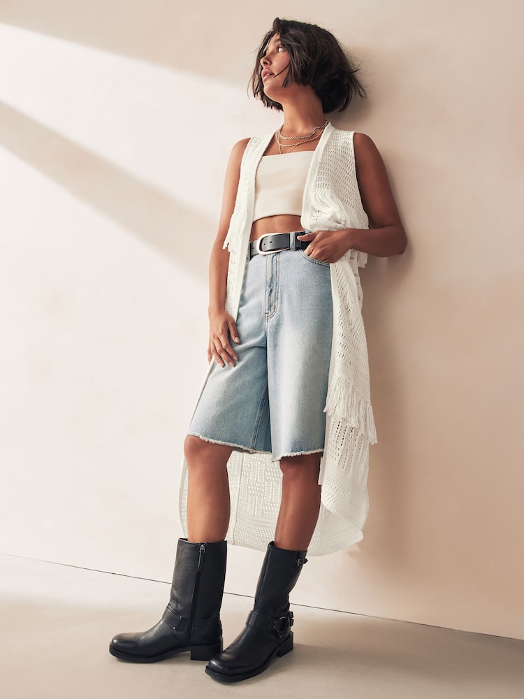 White Longline Fringe Cover-Up - Image 2 of 6