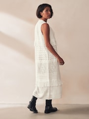 White Longline Fringe Cover-Up - Image 3 of 6