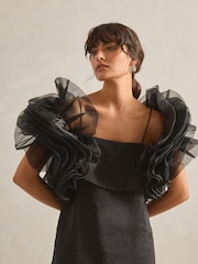 Black N.Premium Organza Ruffle Sleeve Bolero Cover-Up - Image 1 of 6