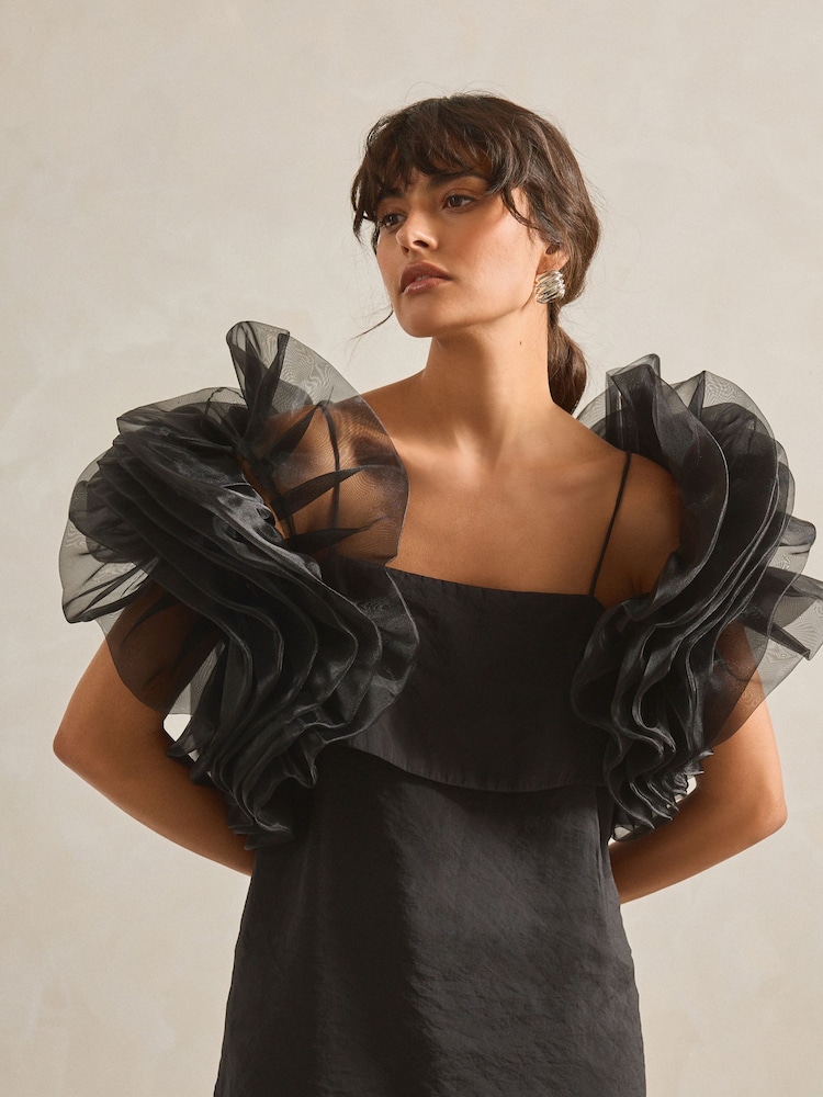 Black N.Premium Organza Ruffle Sleeve Bolero Cover-Up - Image 1 of 6