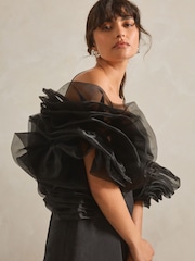 Black N.Premium Organza Ruffle Sleeve Bolero Cover-Up - Image 2 of 6