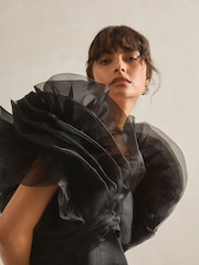 Black N.Premium Organza Ruffle Sleeve Bolero Cover-Up - Image 4 of 6