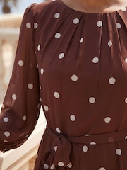 Roman Brown Spot Print Chiffon Pleated Midi Dress - Image 4 of 4