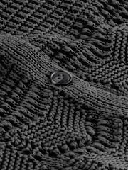 Washed Black Button Front Crochet 100% Cotton Waistcoat - Image 7 of 7