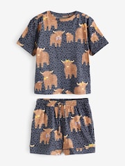 Navy Hamish the Highland Cow 100% Cotton Short Sleeve Pyjamas - Image 4 of 7