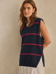 Navy/Red Stripe Knitted V-Neck Tank Top - Image 1 of 7