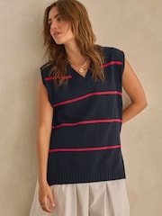 Navy/Red Stripe Knitted V-Neck Tank Top - Image 2 of 7
