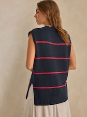 Navy/Red Stripe Knitted V-Neck Tank Top - Image 3 of 7