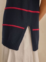 Navy/Red Stripe Knitted V-Neck Tank Top - Image 5 of 7