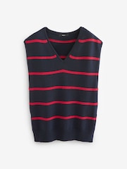 Navy/Red Stripe Knitted V-Neck Tank Top - Image 6 of 7