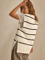 Ecru/Black Stripe Knitted V-Neck Tank Top - Image 3 of 6