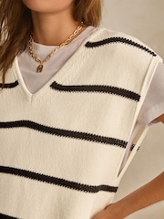 Ecru/Black Stripe Knitted V-Neck Tank Top - Image 4 of 6