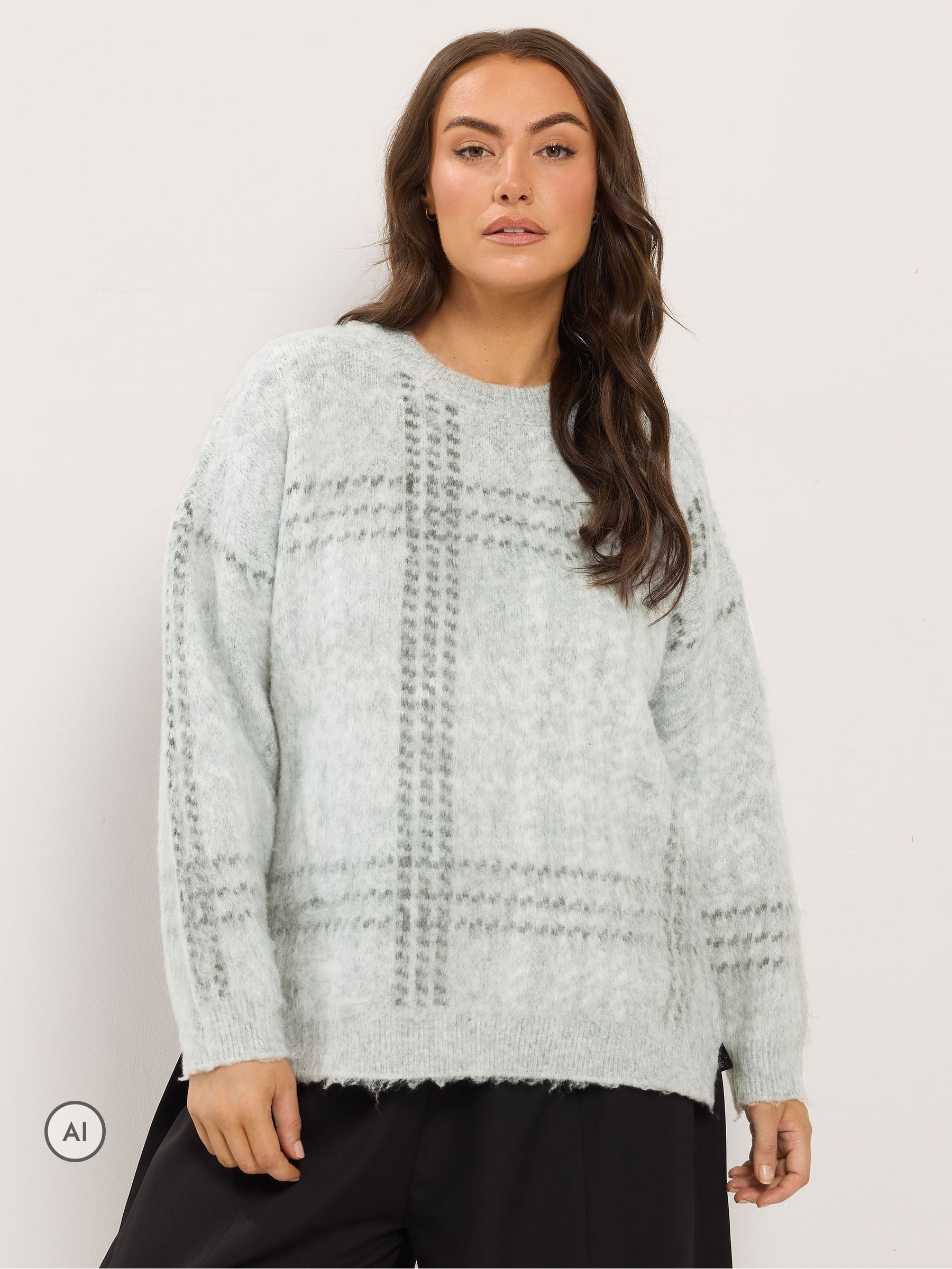 Yours Women's Grey Brushed Check Knitted Jumper In Size 30-32 - Image 6