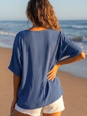 Roman Blue Plain Tunic Top with Necklace - Image 3 of 4