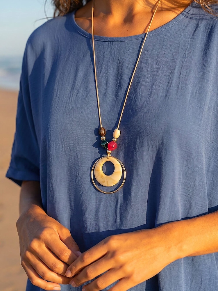 Roman Blue Plain Tunic Top with Necklace - Image 4 of 4 Roman Blue Plain Tunic Top with Necklace - Image 4 of 4