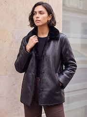 Roman Black Bonded Fuax Fur Coat - Image 1 of 4