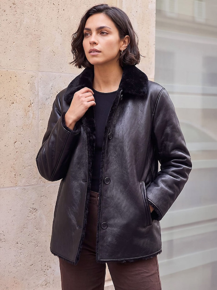 Roman Black Bonded Fuax Fur Coat - Image 1 of 4 Roman Black Bonded Fuax Fur Coat - Image 1 of 4