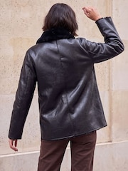 Roman Black Bonded Fuax Fur Coat - Image 4 of 4