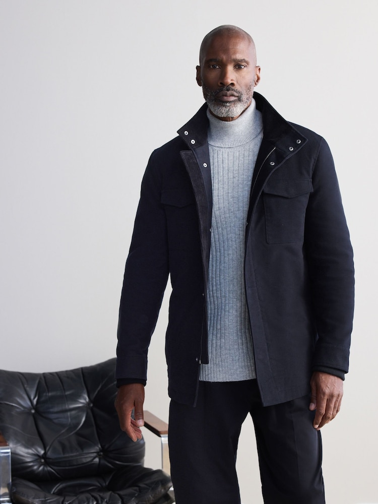 Navy Blue Signature Twill Moleskin Four Pocket Padded Coat - Image 1 of 9