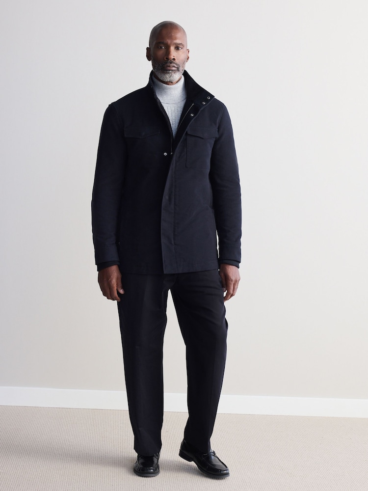 Navy Blue Signature Twill Moleskin Four Pocket Padded Coat - Image 2 of 9