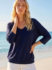 Roman Blue Bubble Hem V-Neck Top - Image 2 of 4