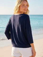 Roman Blue Bubble Hem V-Neck Top - Image 3 of 4