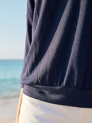 Roman Blue Bubble Hem V-Neck Top - Image 4 of 4