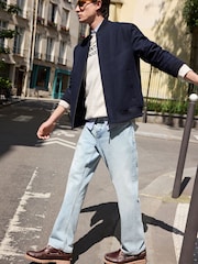 Navy Blue Wool Blend Bomber Jacket - Image 2 of 11