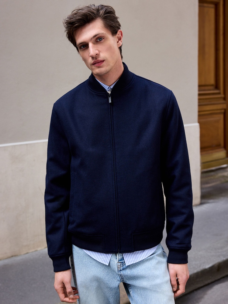 Buy Navy Blue Wool Blend Bomber Jacket from Next Croatia