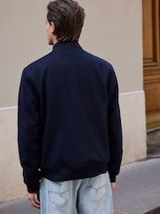 Navy Blue Wool Blend Bomber Jacket - Image 4 of 11